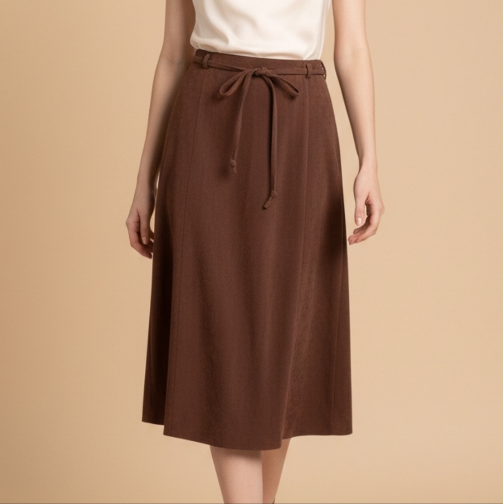 Talbots Womens Brown Faux Suede Midi Skirt 16 Stretch Classic Academia Modest